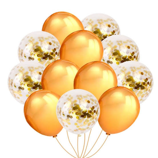 golden and white confetti balloons