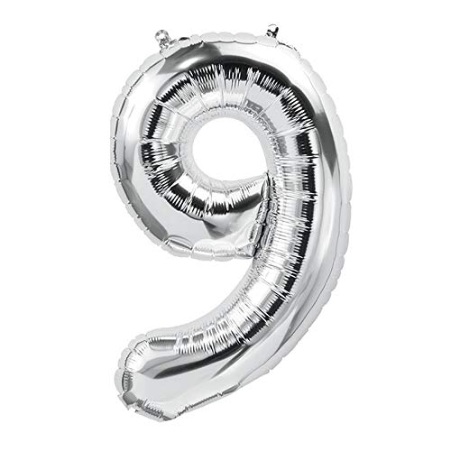 Silver Number 9 Foil Balloon