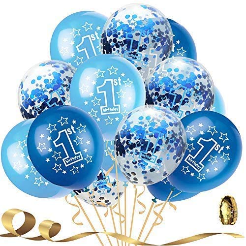 set of 1st Blue Birthday Confetti & Metallic Balloon