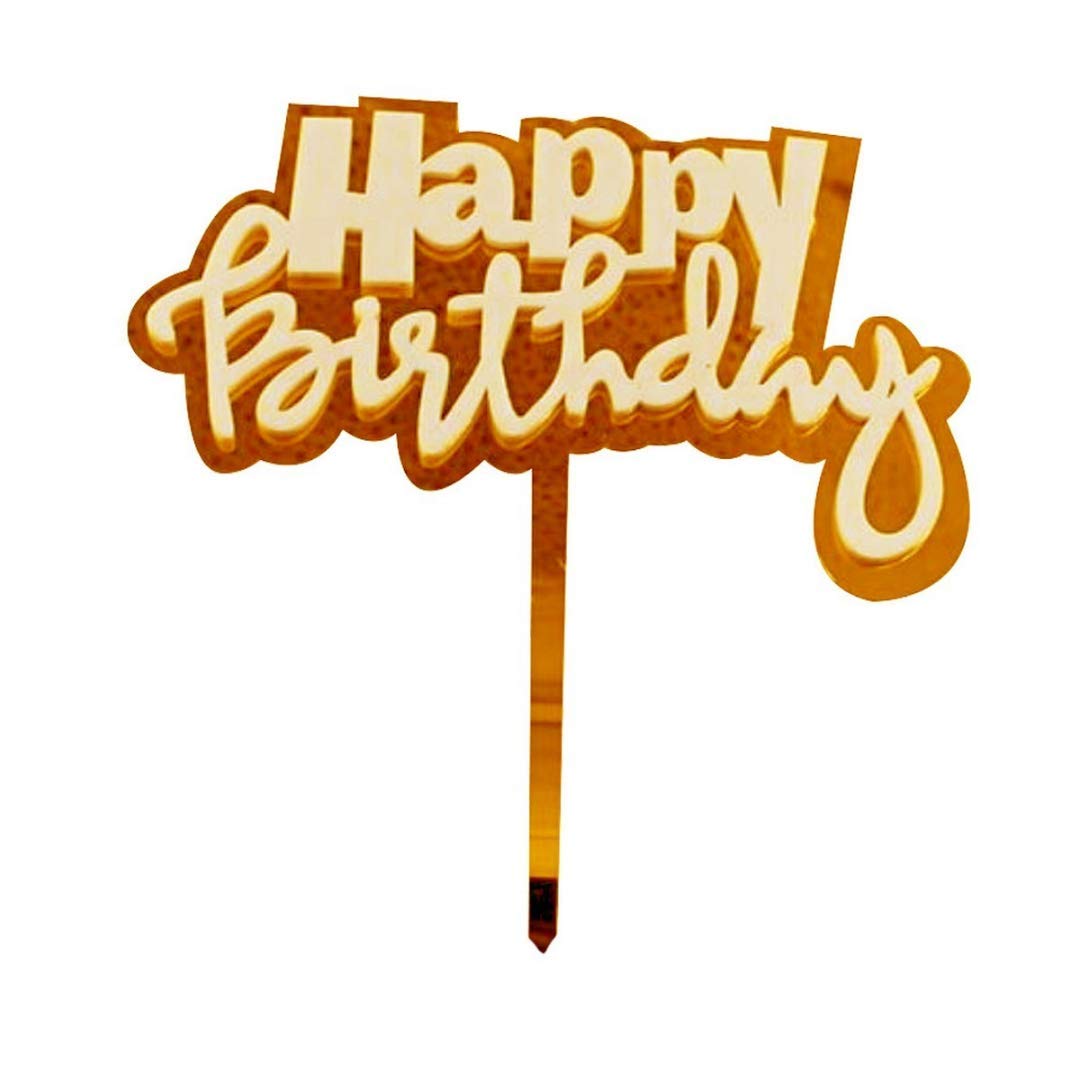 Cake Topper Golden White Happy Birthday For Birthday