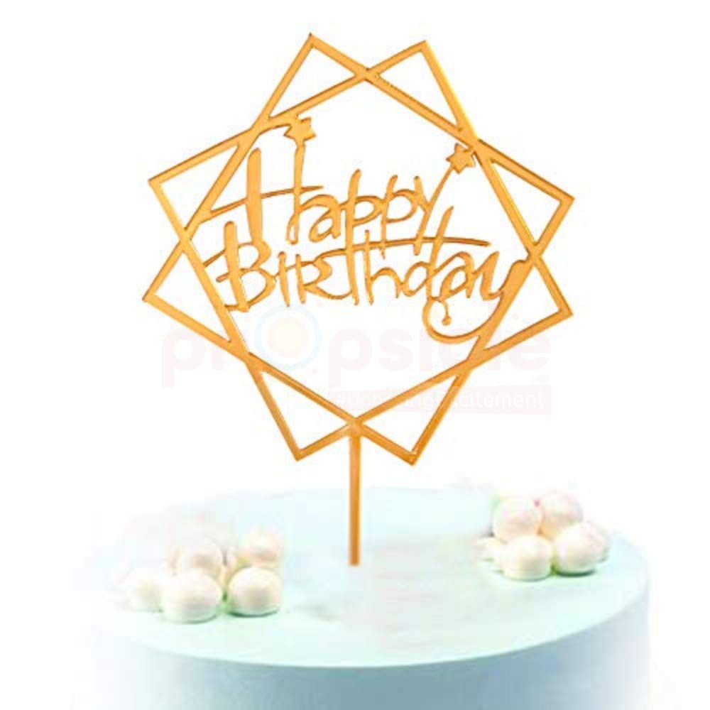 Acrylic Square Golden Happy Birthday Cake Topper Tag - Propsicle