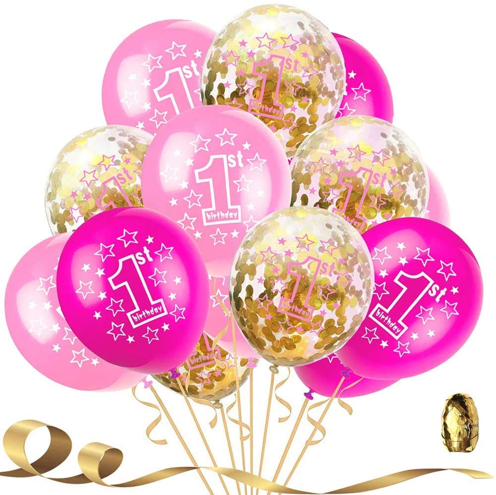 Pink Theme First Birthday Metallic & Confetti Balloon For Baby ...