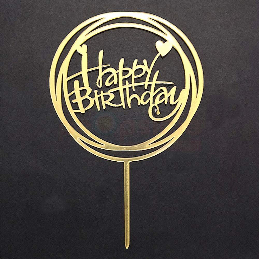 Golden Round Happy Birthday Cake Topper Online