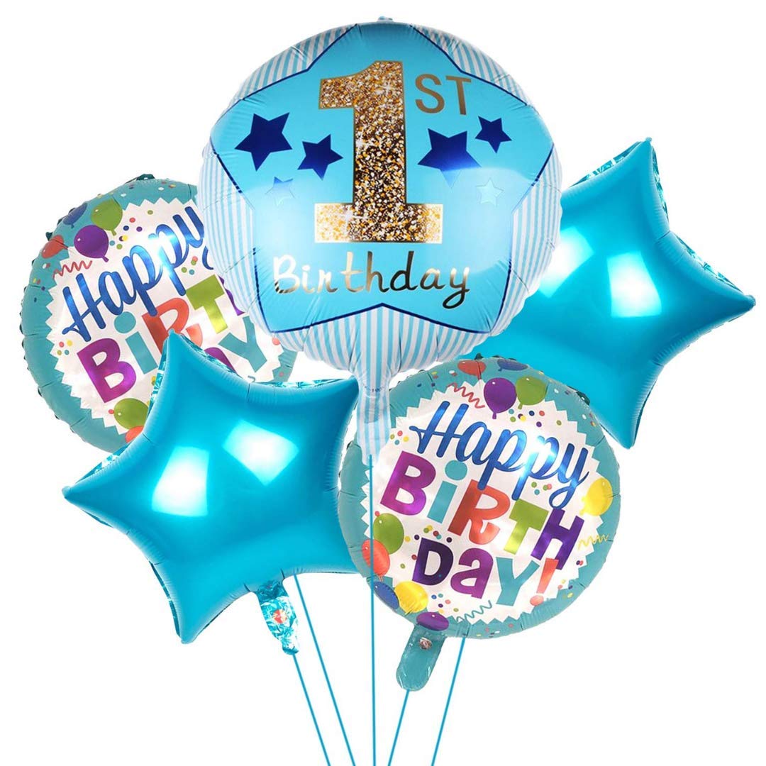 Blue First Birthday Helium Foil Balloon Set For Boy 1st Birthday ...