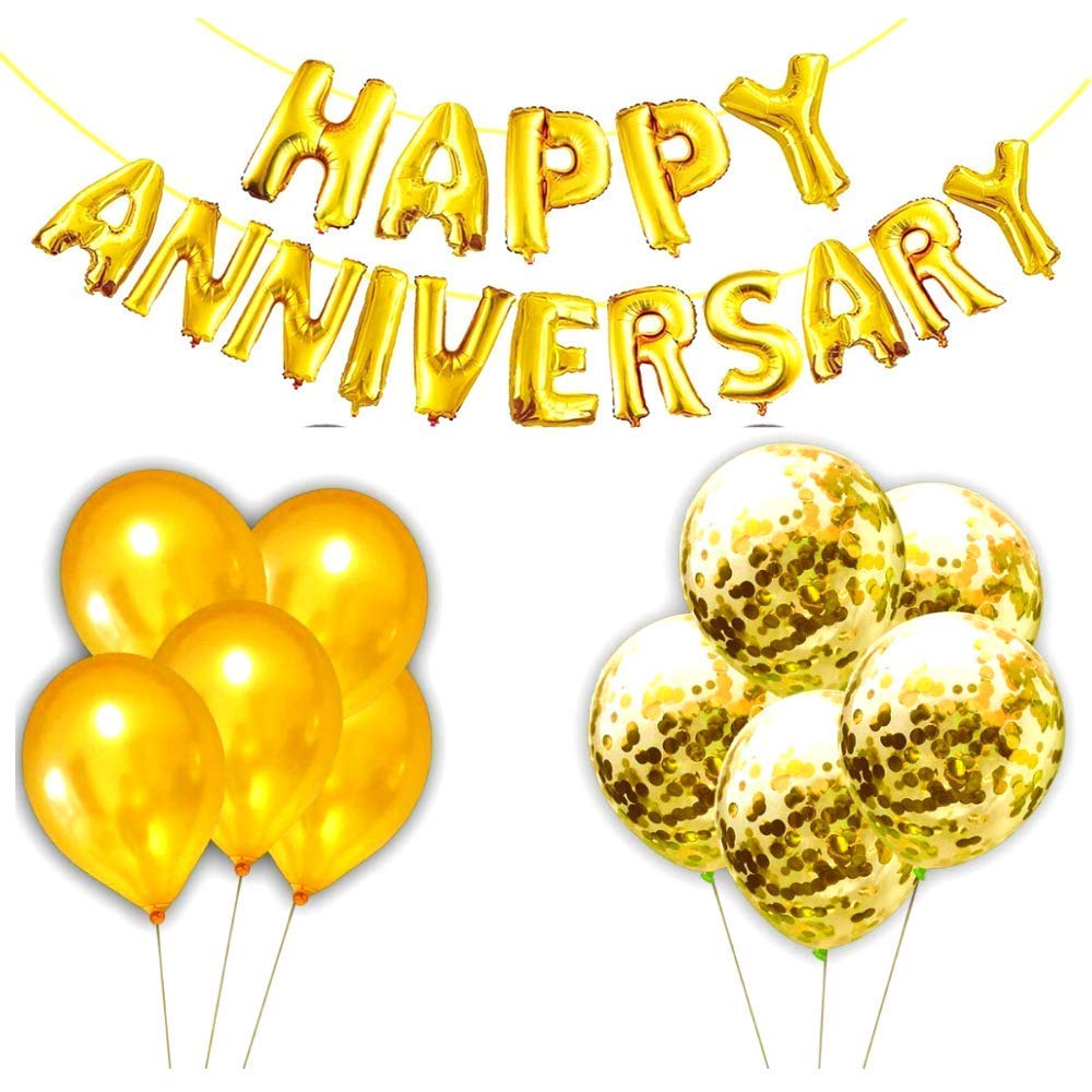 Golden happy aniversary foil balloon set online
