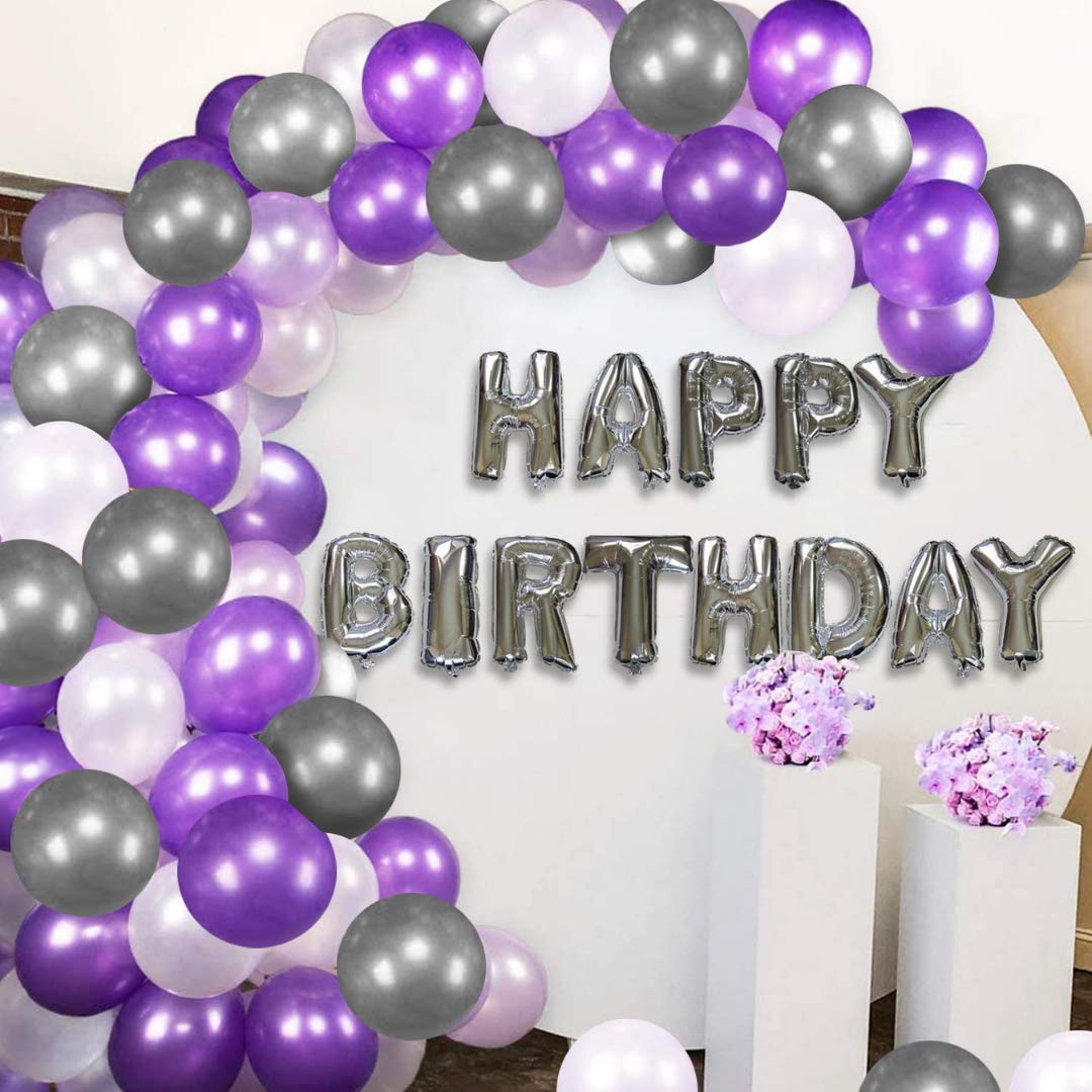 Purple Silver Happy Birthday Theme Balloon Set - Propsicle