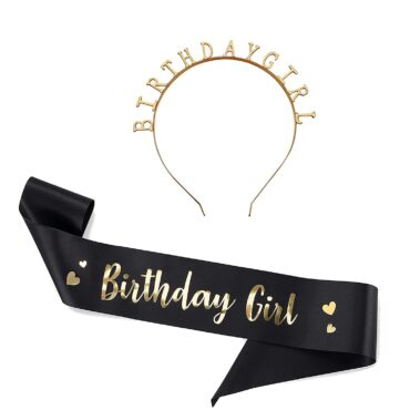 Black Birthday Girl Sash & Golden Birthday Girl Tiara Combo